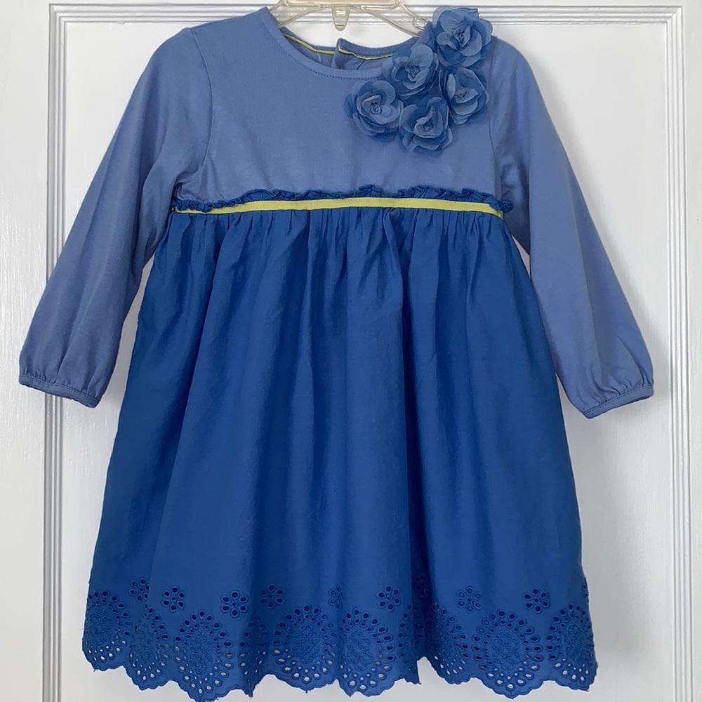 Gorgeous M&S Blue Eyelet Dress 12-18 w/ diaper cover